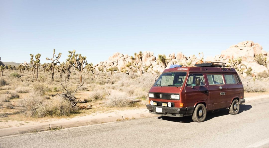 red van in joshua tree